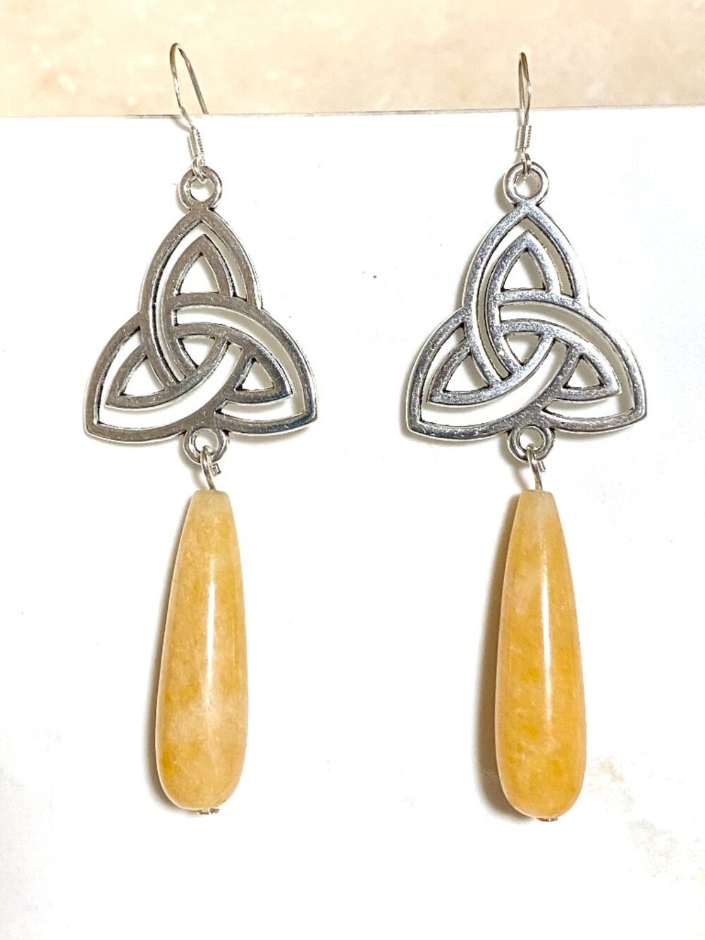 2/$20, Yellow Orange Aventurine Triqueta Earrings, Gemstone & 925 Silver Hooks